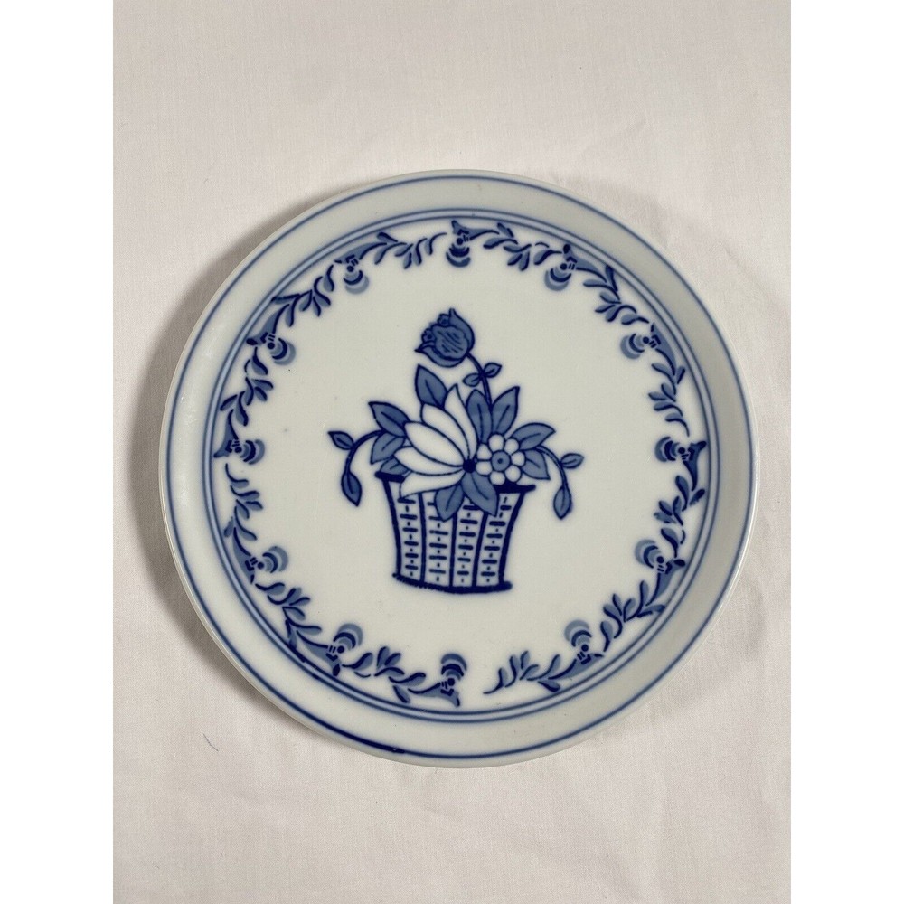 Vintage PM Bavaria Porcelain Trivet Floral Blue Basket Design READ
